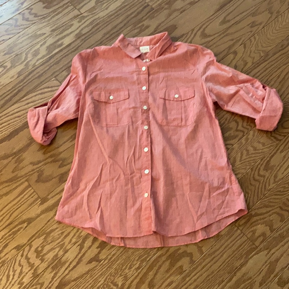 Pretty pink button down shirt. New!